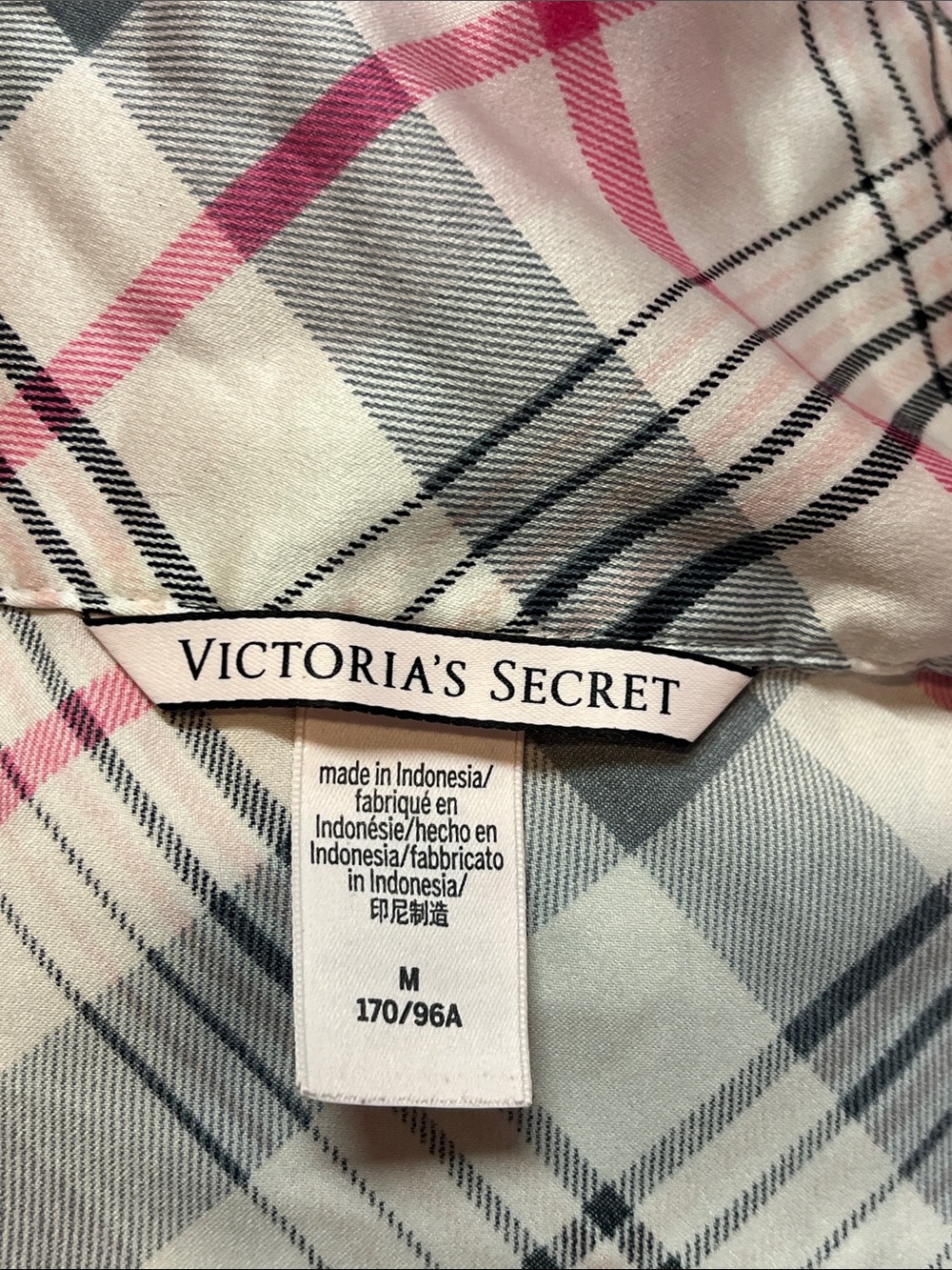 Victoria's Secret Pink, Gray and White Plaid Button-Up Sleep Top